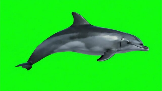Graceful Dolphin Swimming on Green Screen Background for Chroma Key Use