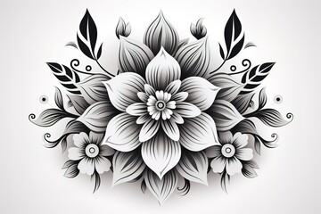 Elegant black and white floral arrangement vector illustration on white background