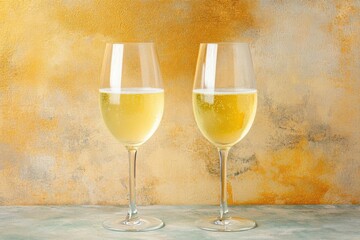 Toast Together with Two Flutes of Bubbly, Celebration Mood and Golden Backdrop