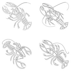 Lobster fish set line art and isolated on white background illustrator eps  10