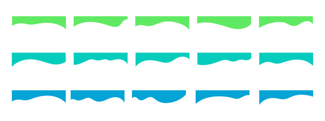 A set of abstract modern wavy divider shapes. Top different wave bends for the page title, banner, website, application, vector illustration. Graphic design elements for frame, background, poster