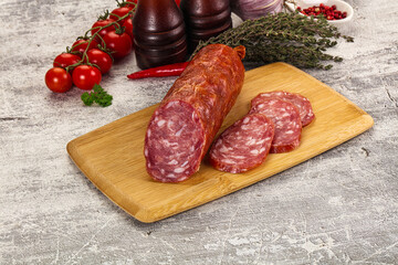 Italian pork Salchichon sausage with slices