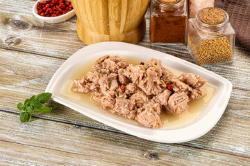 Canned tuna fish in the bowl