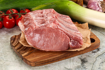 Raw pork loin cut with bone
