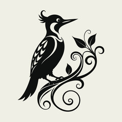 silhouette of woodpecker in Art Nouveau style