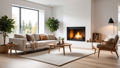 Cozy Living Room with Fireplace and Large Window