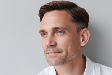 Obraz premium Confident man with stylish haircut gazes thoughtfully, exuding c