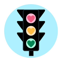 Romantic Traffic Light Concept with Pink Yellow and Green Hearts in Black Frame for Love and Relationship Theme