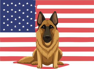 dog with American flag or, A  dog with American Staffordshire terrier animal vector.