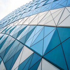 modern glass building Blue Polygon Geometric Abstract Background on White