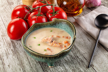 Salmon white soup with salmon