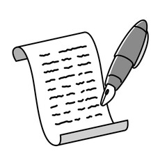Writing Content Icon – Scroll Paper and Fountain Pen Vector Illustration