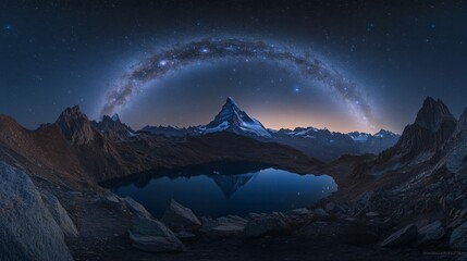 Milky Way Arch Over Mountain Lake at Night