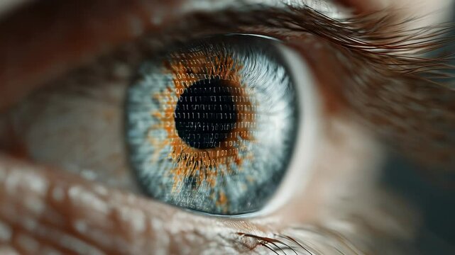 Eye with binary code reflection and digital iris