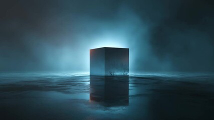 Glowing cube in surreal dark misty environment - Powered by Adobe