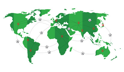 World map with soccer field and soccer ball pattern on white background. World Cup concept. © Sumeth