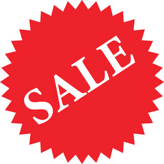a bright red starburst sale tag with "SALE" text in the center Sale icon . Red sale tag icon isolated on white background free trial icon