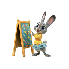 Adorable Cartoon Rabbit Teaching the Alphabet on a Blackboard