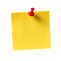 Yellow Sticky Note Paper with Red Push Pin on Transparent Background Isolated Object