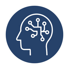 Artificial intelligence head in blue circle icon illustration element