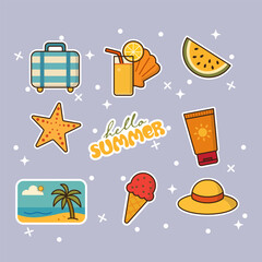 Hello summer sticker set elements