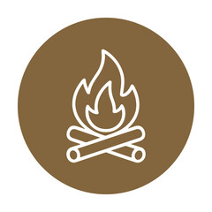 Campfire emblem within warm brown circle icon illustration element