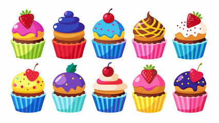 set of colorful cupcakes