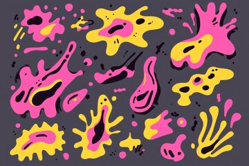 Abstract painting, colorful blobs on gray Background and Artistic Expression
