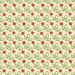 Seamless Floral Vector Pattern with Red Flowers and Green Leaves – Elegant Repeating Botanical Design for Fabric, Wrapping Paper and Wallpaper