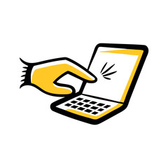 laptop with hands finger direction design