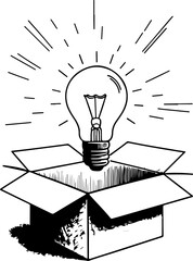  Brilliant Idea Light Bulb Emerging from a Box: A Visual Metaphor for Innovation, Creativity, and Thinking Outside the Box.