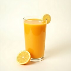 Fresh Orange Juice with Lemon Slice in Glass Still Life