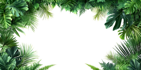 Green palm leaves frame a natural border, ideal for a fresh summer design