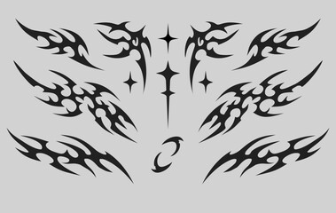 Neo tribal tattoo design Y2k style set with stars