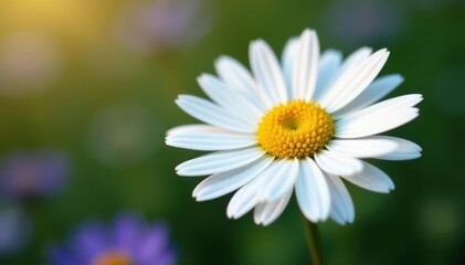 Single chamomile flower, delicate petals, vibrant yellow center , texture, yellow, white