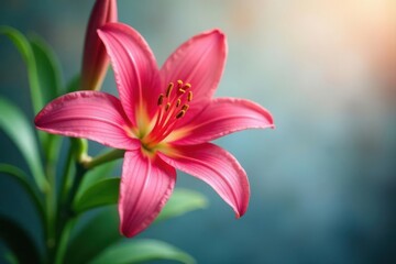 Single pink Asiatic lily, vibrant color, sharp focus, spring, color