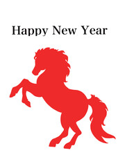 赤い跳ね馬の年賀状素材