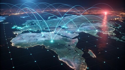 Abstract glowing blue digital fractal design illustrating futuristic technology and the energy of a starlit planet