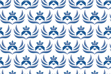 Seamless fleur de lis and blue flower pattern vector illustration for vintage floral design © Tareq8881