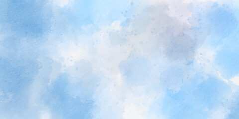 Blue background. Abstract watercolor wide background. Sky blue watercolor on paper texture. Beautiful watercolor illustration for art, craft, and design projects.