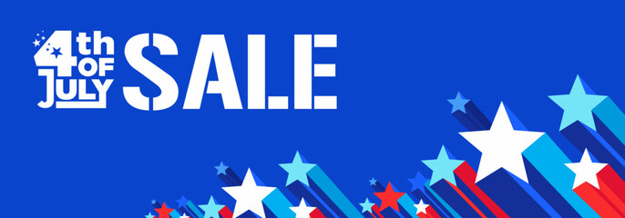4th of July Sale Banner Vector Border with Abstract 
Stars, USA Patriotic dark blue celebration festive 
background template design for 
Special Offer, Social Media, Web, Ads