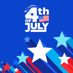Happy 4th of July social media post for businesses 
with American flag, logo on Red white blue star pattern patriotic background for US Independence Day celebration, United States of America 