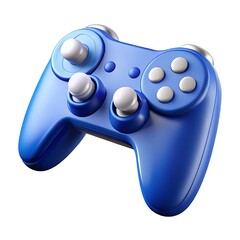 Bright blue console gamepad with realistic 3d render and white joystick buttons isolated on white