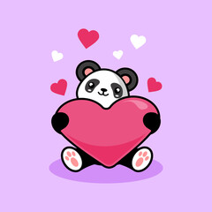 adorable panda holding pink heart vector illustration