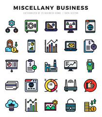 Vector icons set of Miscellany Business. Lineal Color style Icons.