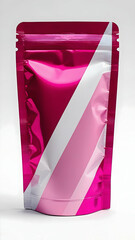 Vibrant pink and white packaging design symbolizes modern aesthetics and brand appeal for a playful and trendy product