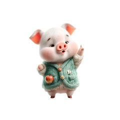 Adorable Cartoon Piglet in Knit Sweater with Apple