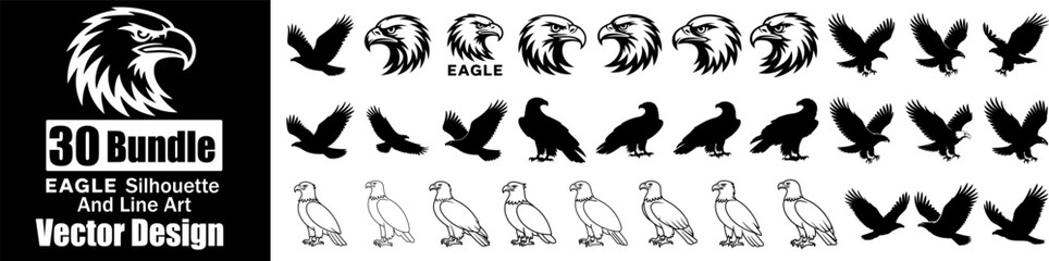 Eagle Silhouette And line Art Collection 
