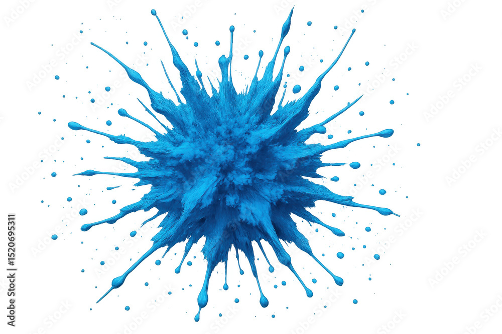 Poster Blue paint splashing and exploding, creating dynamic shapes and textures, isolated on transparent background
