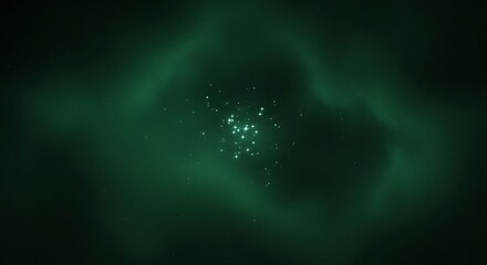 Dark Green Nebula Space Background with Glowing Stars and Cosmic Dust